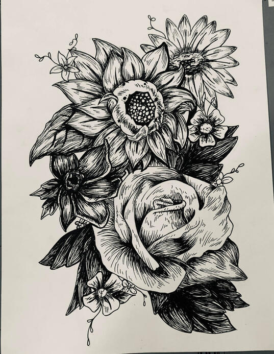 Flower Tattoo Design Commission done in ink