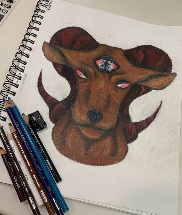 &quot;Three Eyed Goat&quot; artwork done in colored pencil